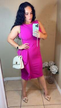 Calvin Klein Magenta Pink Sleeveless Ruffle Peplum Sheath Midi Dress Size 10